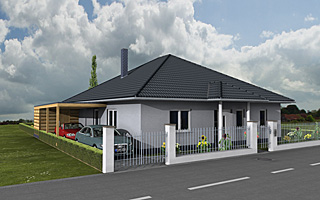 Winkelbungalow 116 / 12 mit großer Wohnküche sowie Carport + Abstellraum