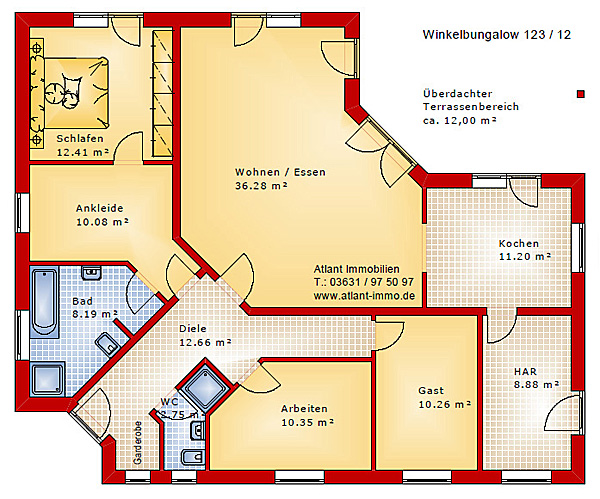 Winkelbungalow 123 / 12 Neubau Einfamilienhaus in Massivbauweise
