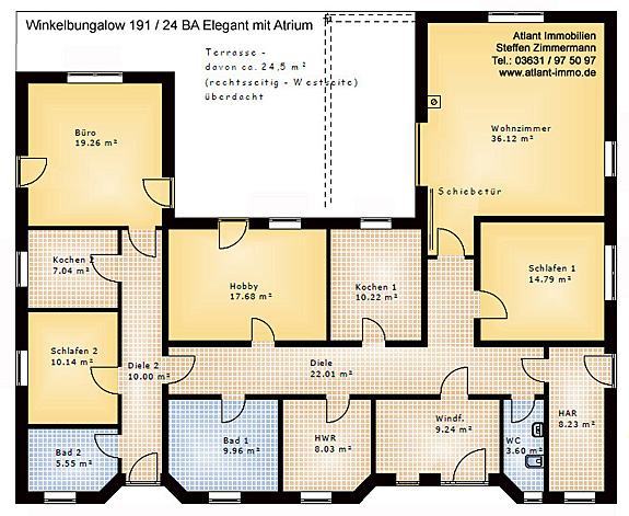 Winkelbungalow 191 / 24 BA mit Einliegerwohnung Grundrissvorschlag 1